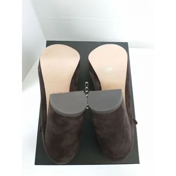 New! COACH Women's Mary Jane Platform Pumps Brown Suede Heels Shoes Chunky Heels - Picture 8 of 8